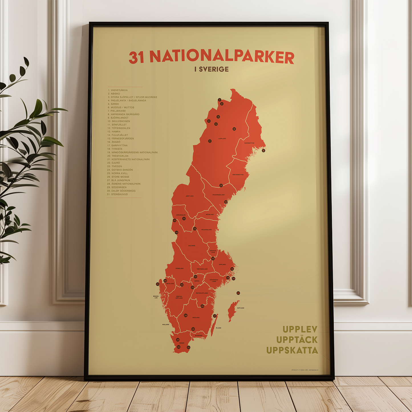Sweden's 31 National Parks - Vintage style map posters