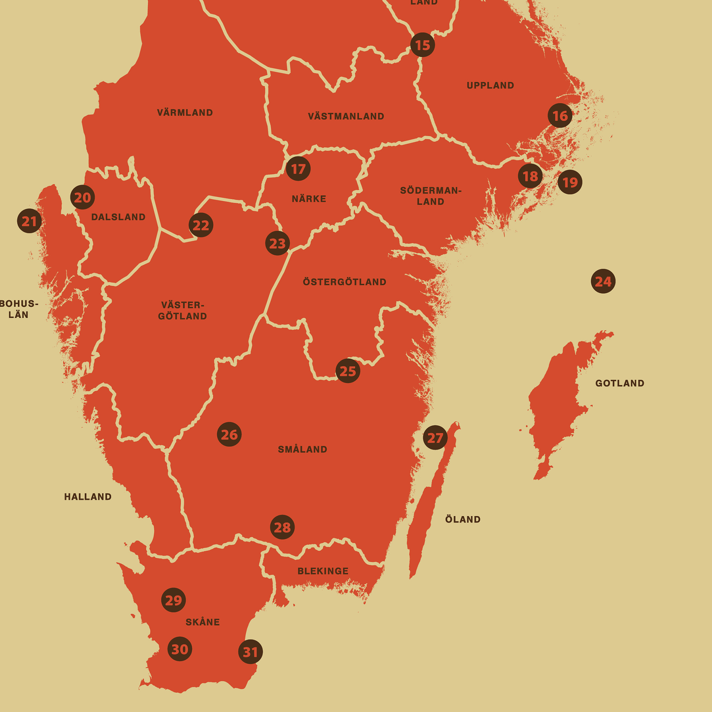 Sweden's 31 National Parks - Vintage style map posters