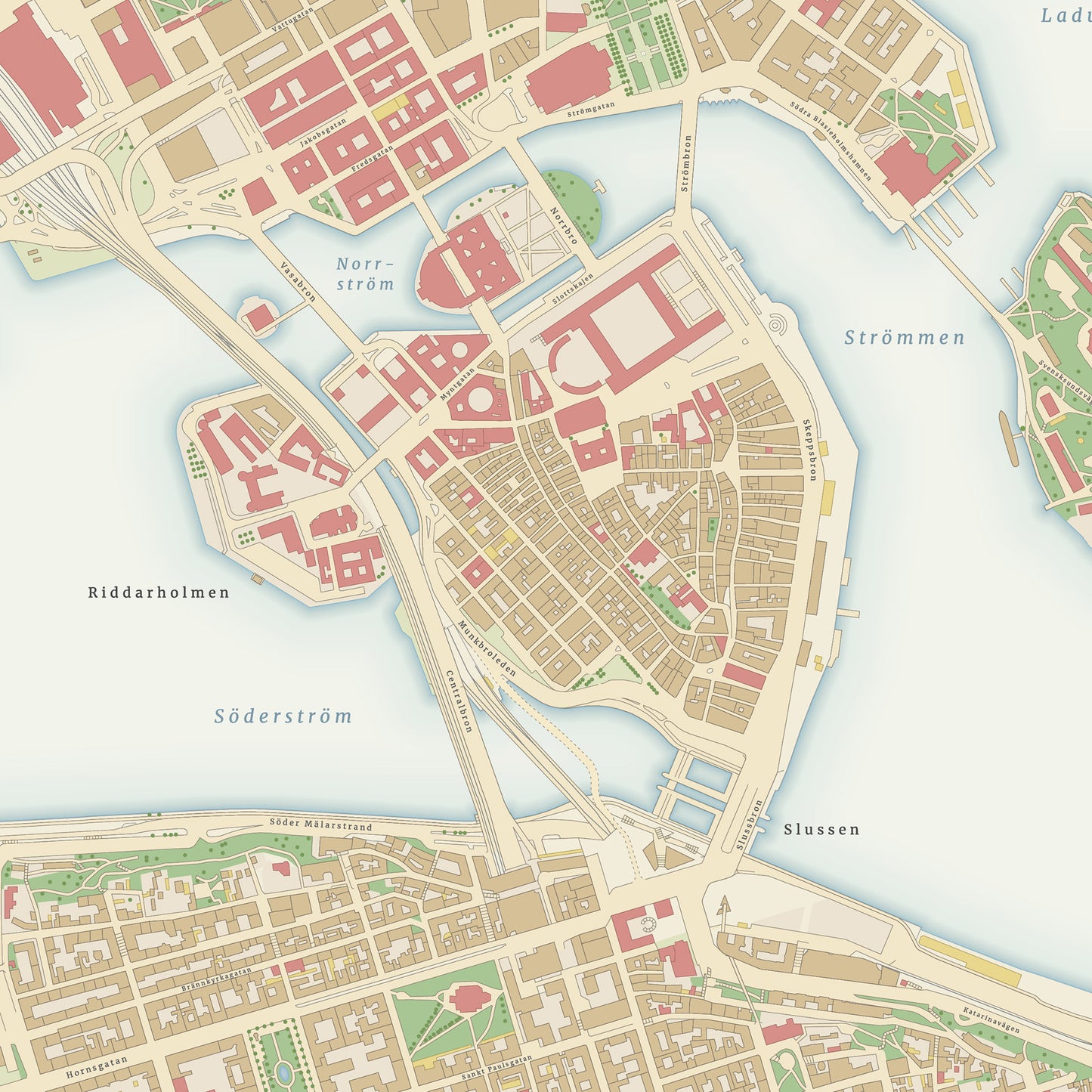 Stockholm - detailed map poster in vintage style