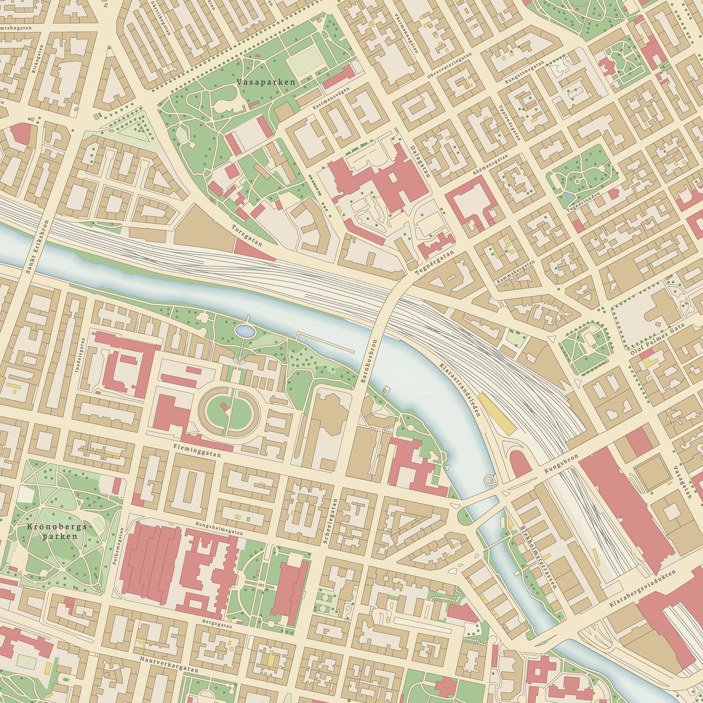 Stockholm - detailed map poster in vintage style
