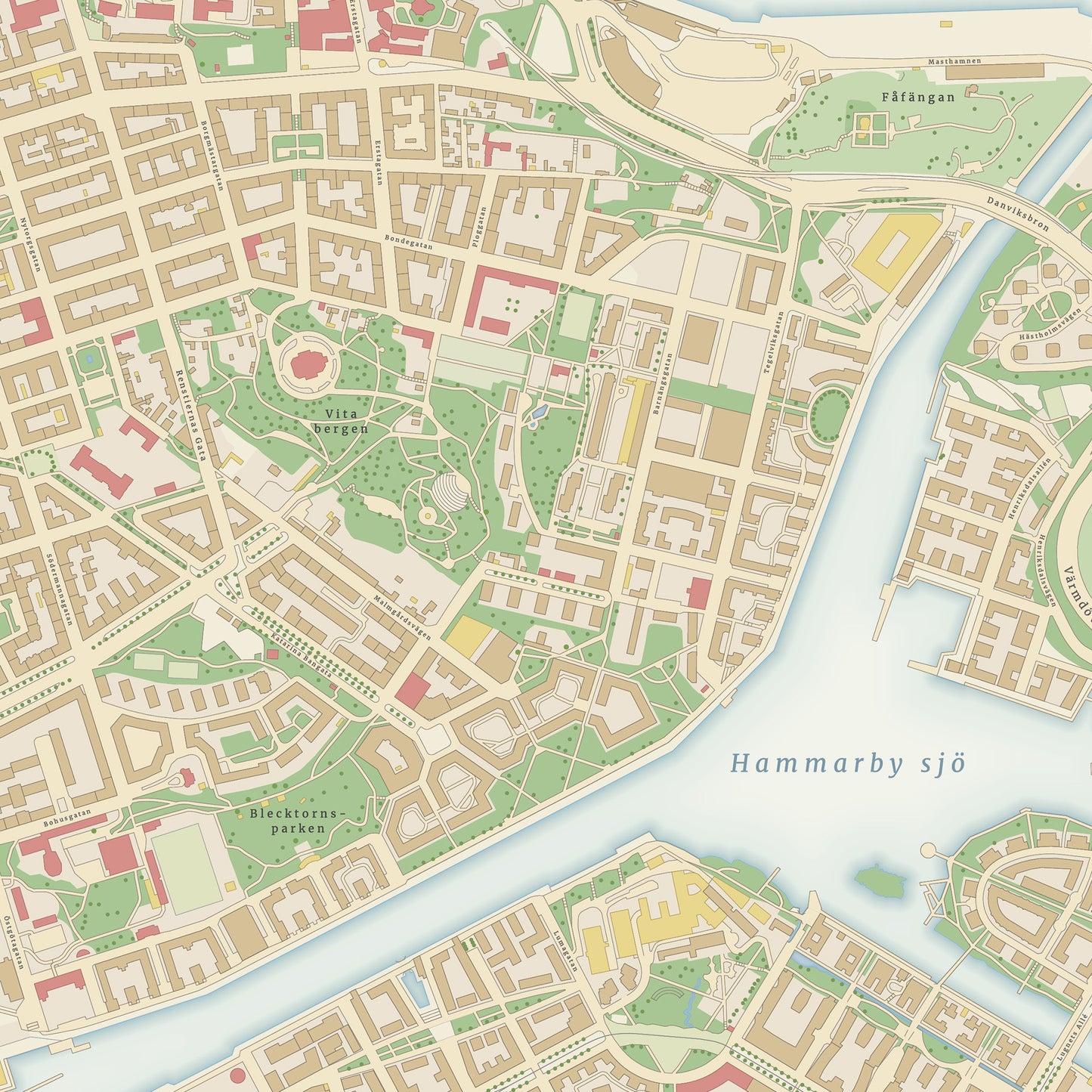 Stockholm - detailed map poster in vintage style