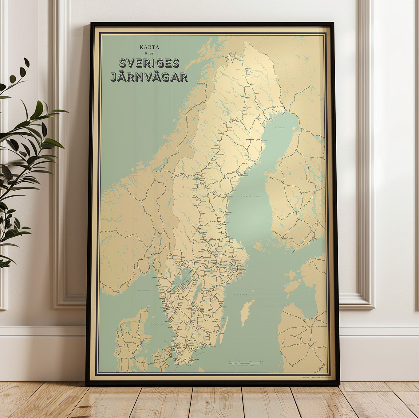 Poster Railway map of Sweden (beige)