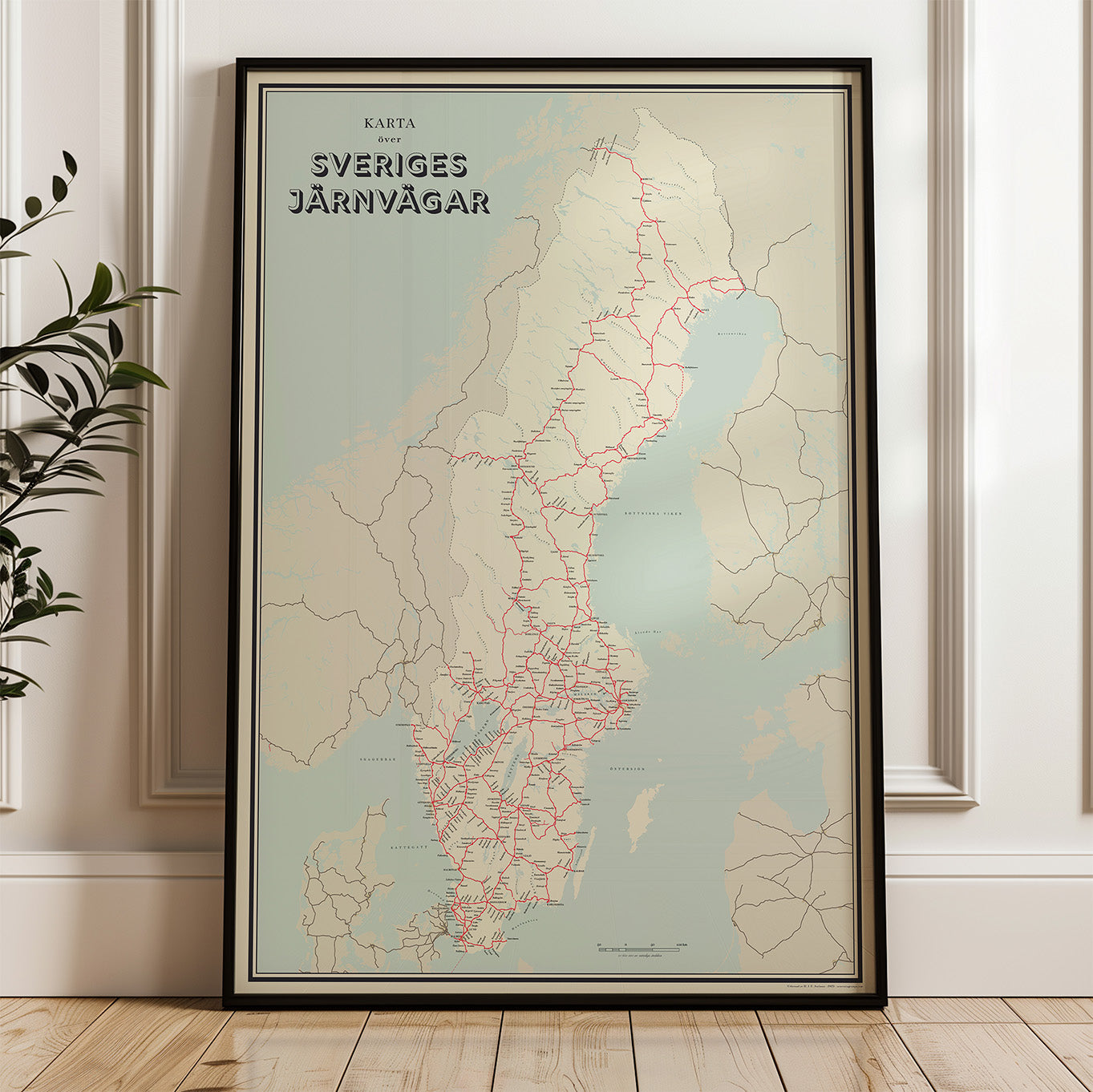 Poster Railway map of Sweden (red)