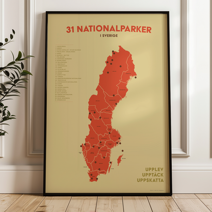 Sweden's 31 National Parks - Vintage style map posters