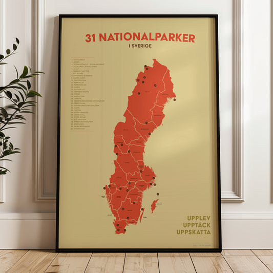 Sweden's 31 National Parks - Vintage style map posters