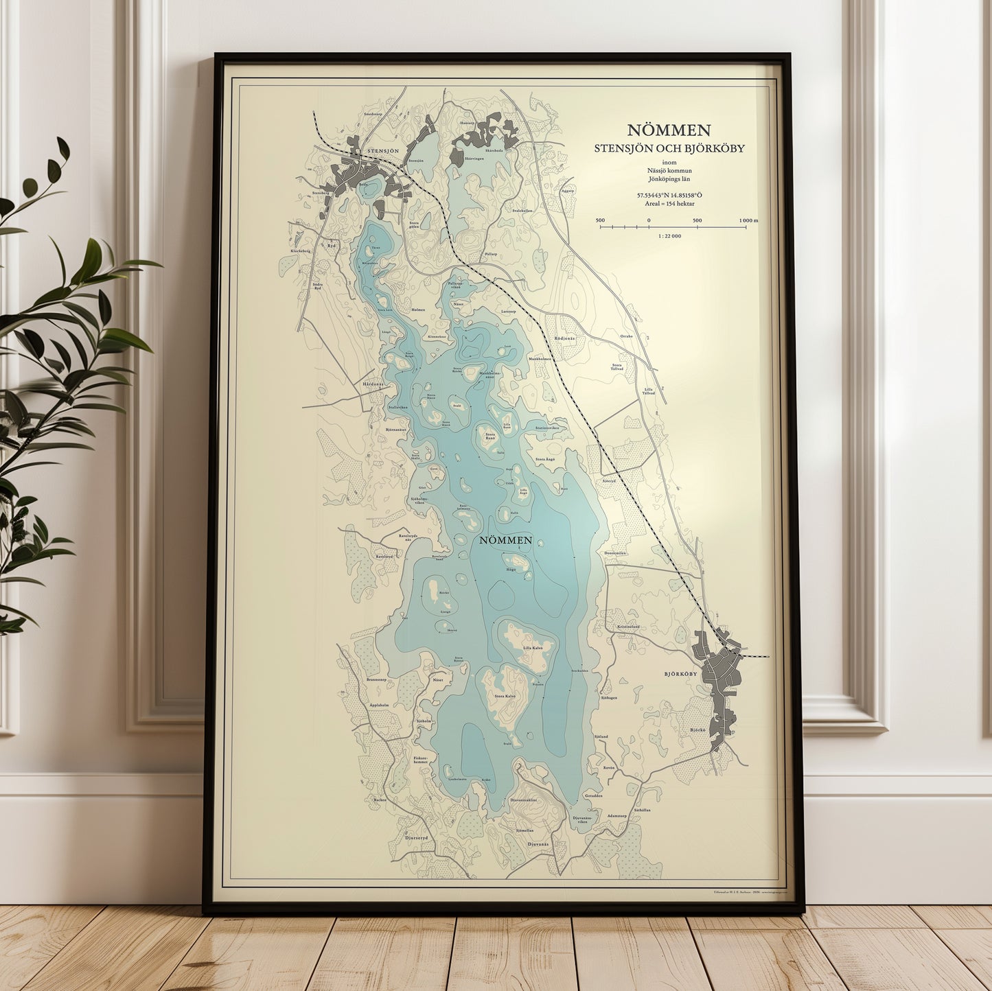 Sjön Nömmen  - Kartposter i vintage-stil
