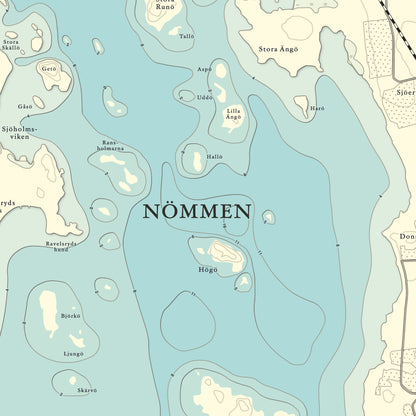 Sjön Nömmen  - Kartposter i vintage-stil
