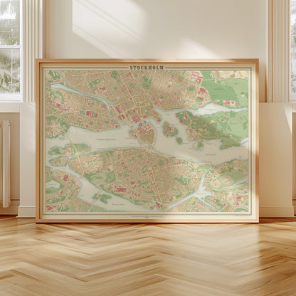 Stockholm - detailed map poster in vintage style