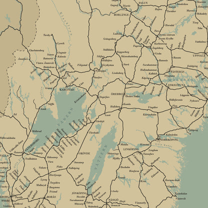 Poster Railway map of Sweden (beige)