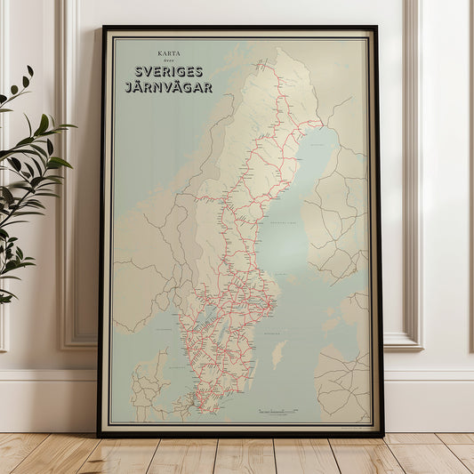 Poster Railway map of Sweden (red)