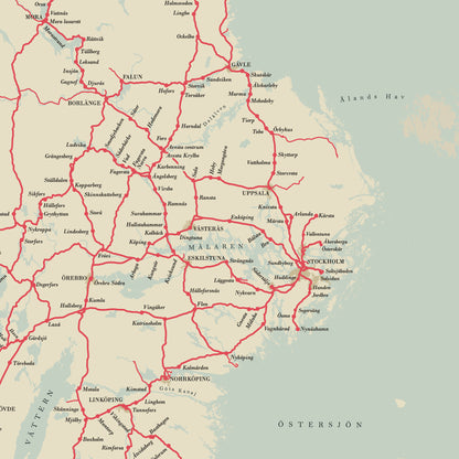 Poster Railway map of Sweden (red)