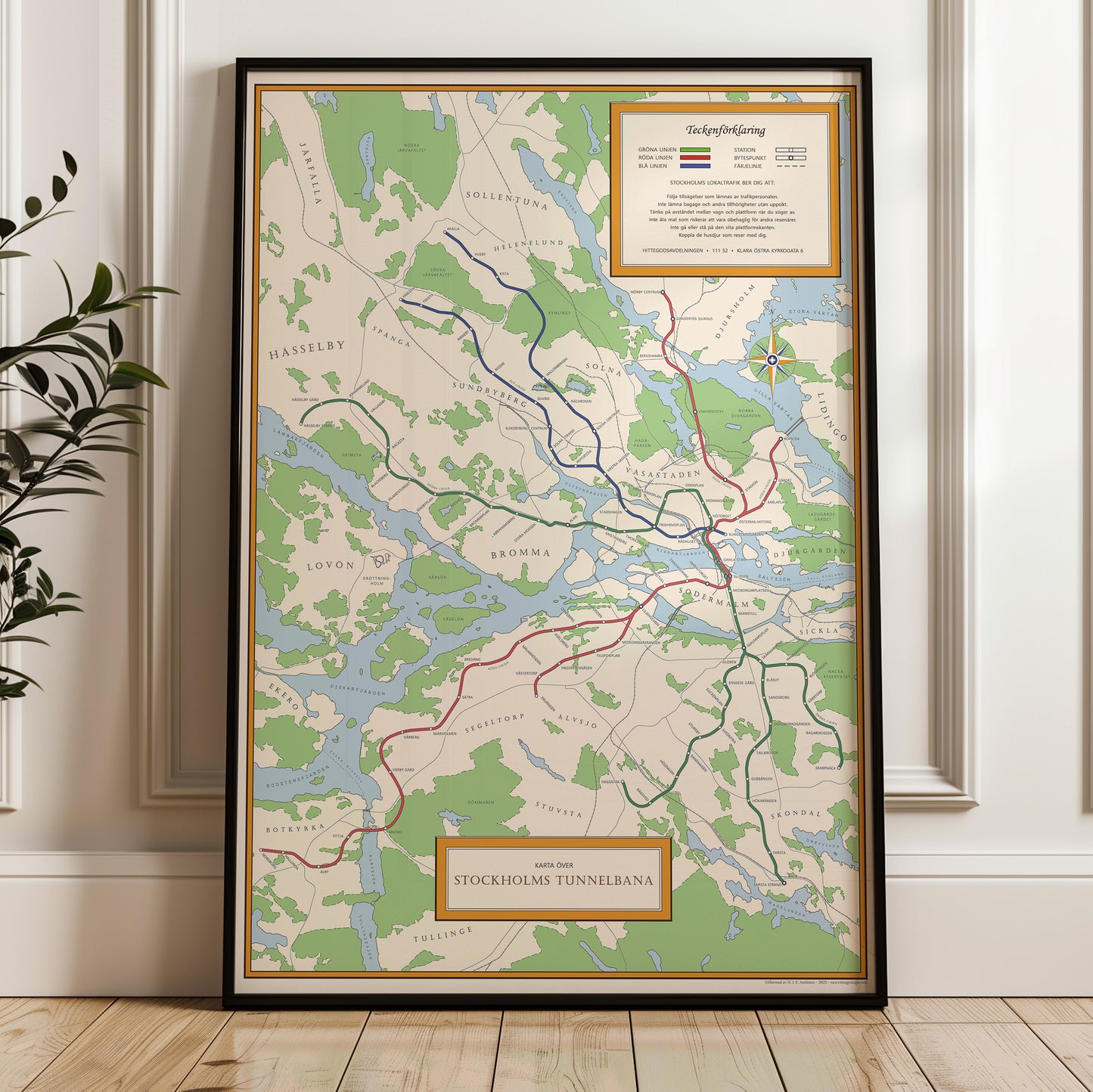 Stockholms tunnelbana - Kartposter i vintage-stil