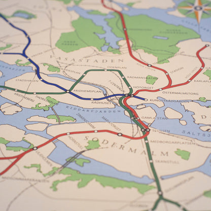 Stockholms tunnelbana - Kartposter i vintage-stil