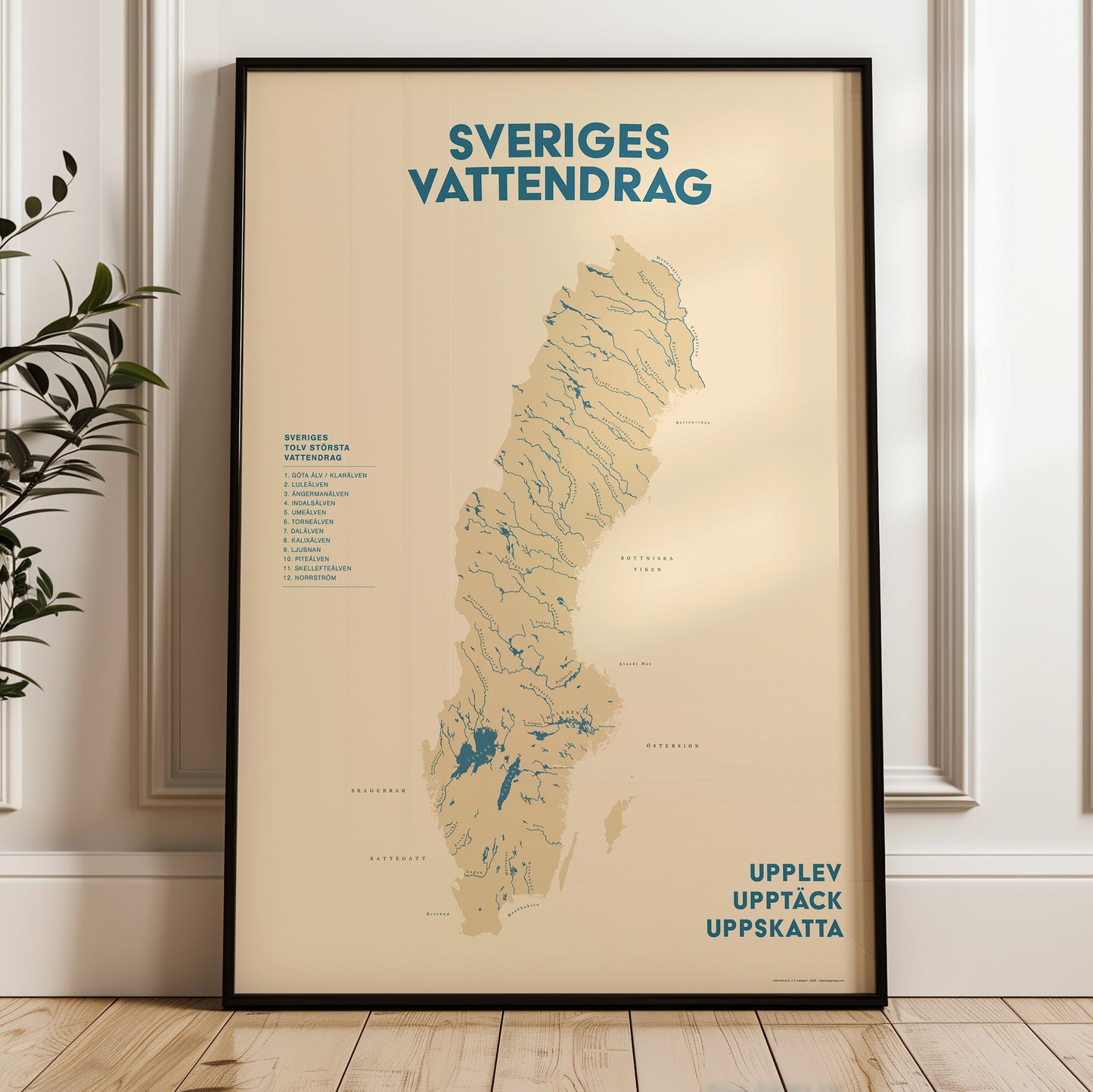 Sveriges vattendrag - Kartposter i vintage-stil