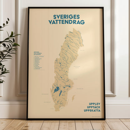 Sveriges vattendrag - Kartposter i vintage-stil