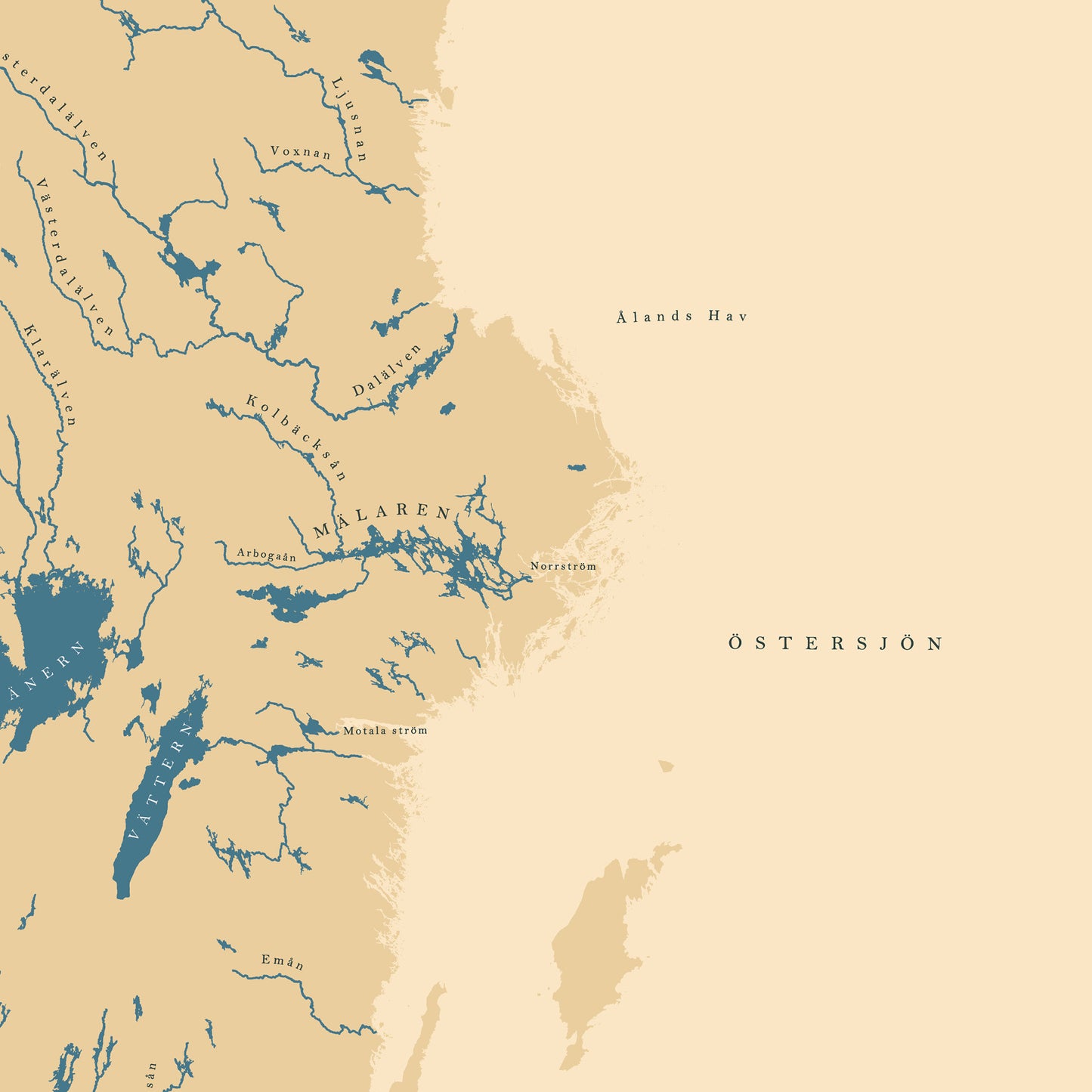 Sveriges vattendrag - Kartposter i vintage-stil