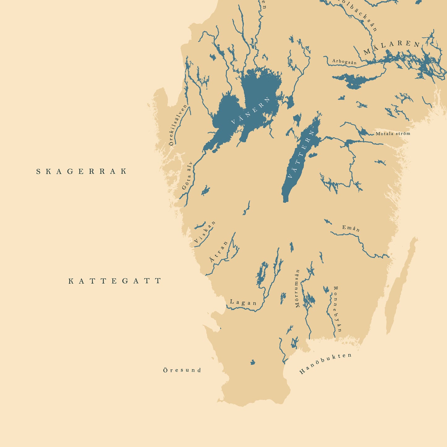 Sveriges vattendrag - Kartposter i vintage-stil